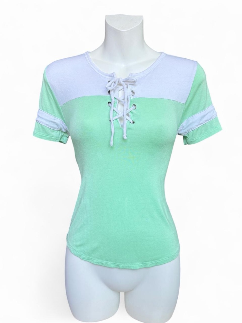 No Boundaries Mint & White Lace-Up Short Sleeve Tee